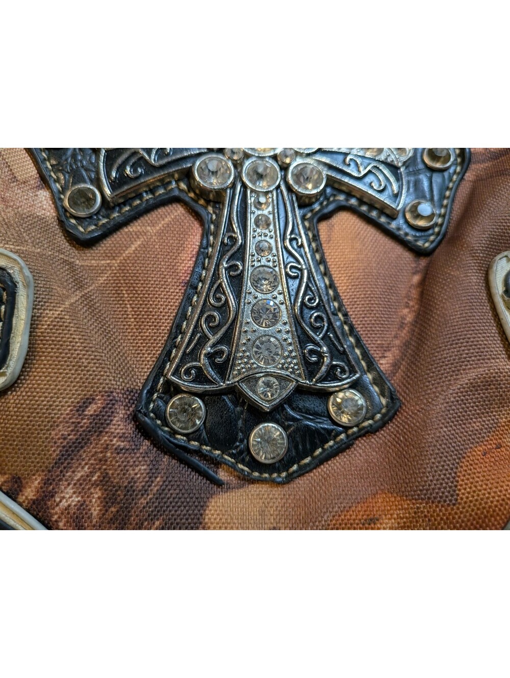 Western Camo Rhinestone Cross Shoulder Bag Studded Croc Trim Purse